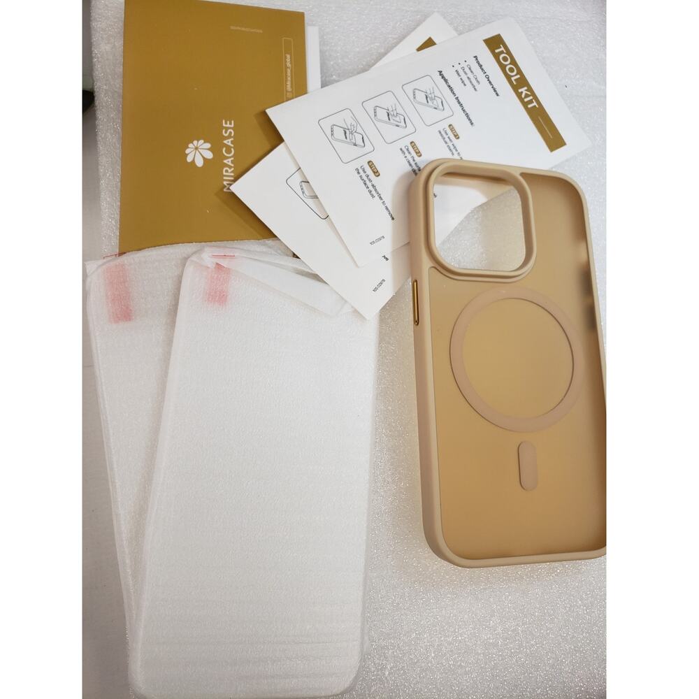 Miracase Phone Case for iPhone 14 PRO. Beige. Gold Buttons